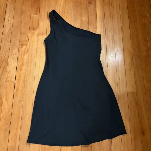 Abercrombie & Fitch Black One Shoulder Traveler Mini Dress Built-in Shorts ST - Picture 2 of 5